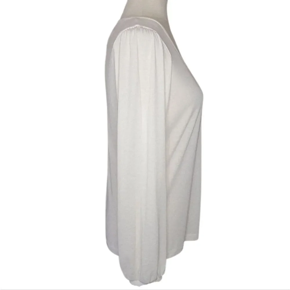 J. Crew Ivory V-Neck Long Sleeve Fine Ribbing Top Size S